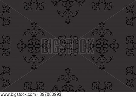 Black Floral Damsk Onament Seamless Patternon Color Background. Design For Fabric, Apparel Textile, 