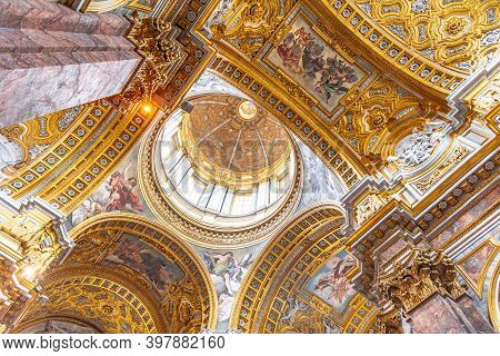 Rome, Italy - May 05, 2019: Interior Of Church Of Saints Ambrose And Charles Borromeo, Italian: Sant
