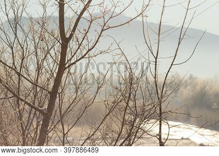 Beautiful Sunny Winter Landscape At Caucasus Mountains.