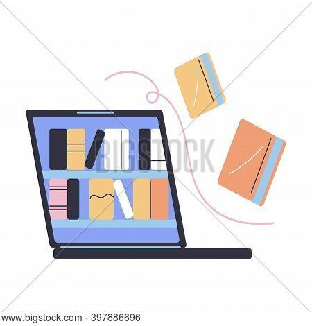 Laptop Or Notebook Full Of Electronic Books In E-libruary