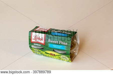 Bemidji, Mn - 17 Nov 2020: Package Of Libbys Sweet Peas In Four Plastic Containers. The Label Says I