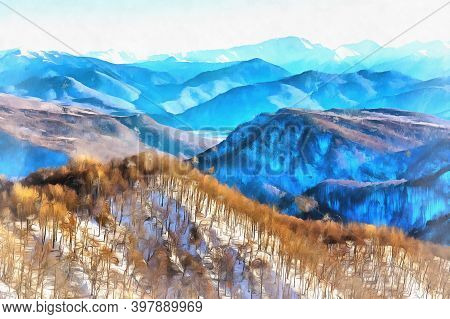 Beautiful Mountain Landscape At Caucasus Mountains Colorful Painting Looks Like Picture.