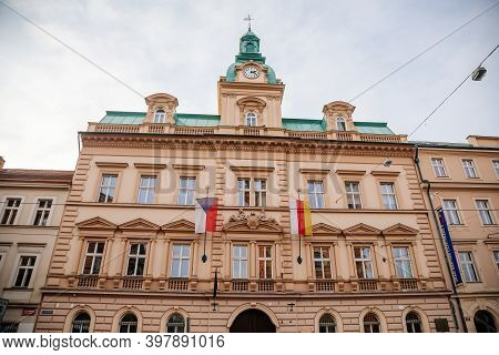 Smichov City Hall In Neo-renaissance Style In Smichov District In Autumn Sunny Day, Prague, Czech Re