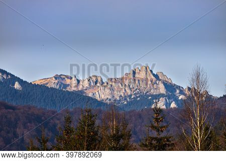 Ciucas Mountain Particular Peaks Viewed From Cheia Town