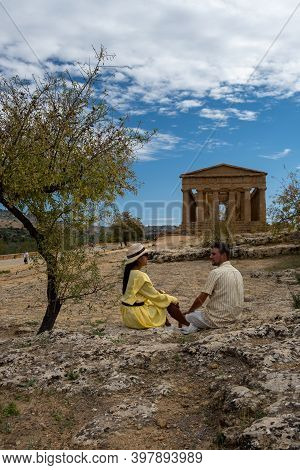 Valley Of The Temples At Agrigento Sicily, Italy Europe, Couple Visiting Sicily During Vacation