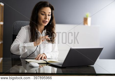 Virtual Personal Assistant Woman Making Video Conference Call