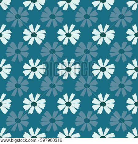 Blue Daisies Geometric Polka Dot Seamless Repeating Pattern