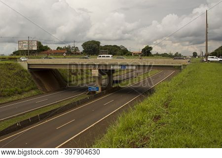 Jau / Sao Paulo / Brazil - 02 21 2020: Dorlan Antonio Sancinetti Viaduct Above Commander João Ribeir