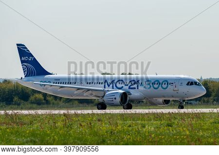 August 30, 2019. Zhukovsky, Russia. Promising Russian Medium-range Narrow-body Passenger Aircraft Ir