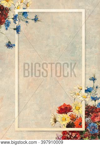 Rectangle shaped frame on a floral wall textured background