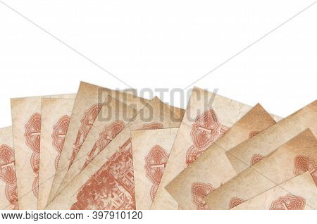 1 Ukrainian Coupon Bills Lies On Bottom Side Of Screen Isolated On White Background With Copy Space.