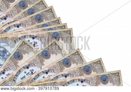 500 Nepalese Rupees Bills Lies Isolated On White Background With Copy Space Stacked In Fan Close Up