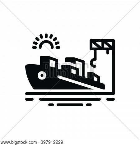 Black Solid Icon For Port Seaport Harbor Wharf Dockyard Ship Cargo Maritime Terminal