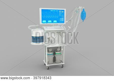 Icu Artificial Lung Ventilator With Fictive Design Isolated On Grey Background - Heal 2019-ncov Conc