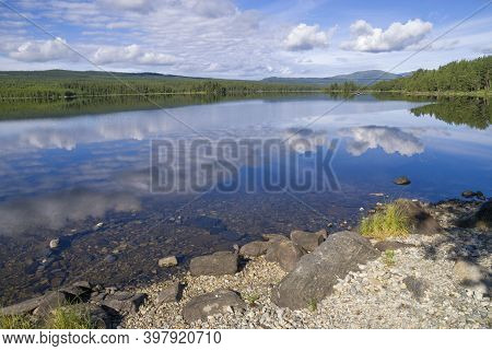 View Over Lake Funasdalssjon Close To The Swedish Village Funasdalen