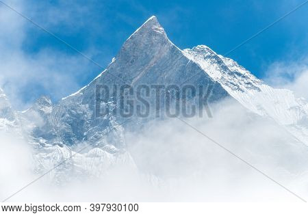 Summit Of Machhapuchhre Mountain (mt.fish Tail) The Holy Mountains In Hindu Religion Believed It The