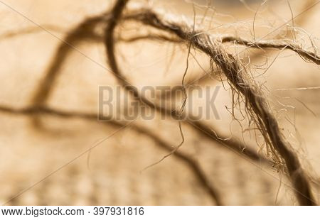 Macro Linen Rope And Texture. Close Up View.