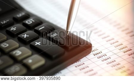 Pen And Calculator On Chart Focus On Pen.