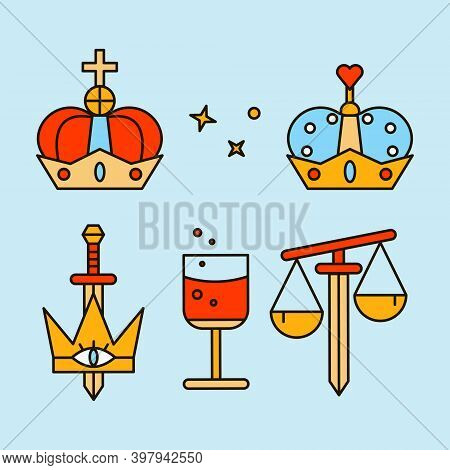 Fortune Teller Icon With Mystic Elements. Background For Tarologist And Astrologer. Halloween Card