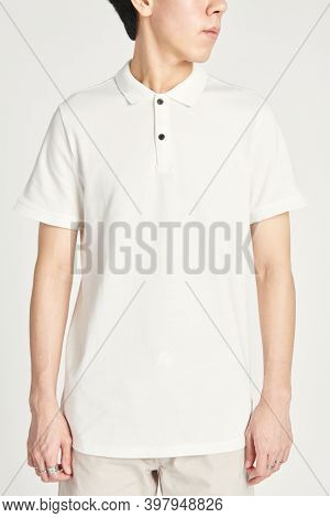 Asian man in a white collared shirt mockup