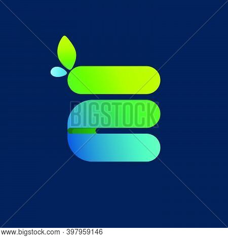 E Letter Green Gradient Eco Logo. Vector One Line Colorful Typeface For Agriculture Branding Design,