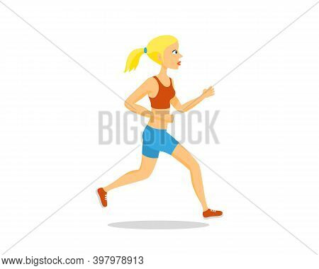 Young Girl Is Running Isolated On A White Background