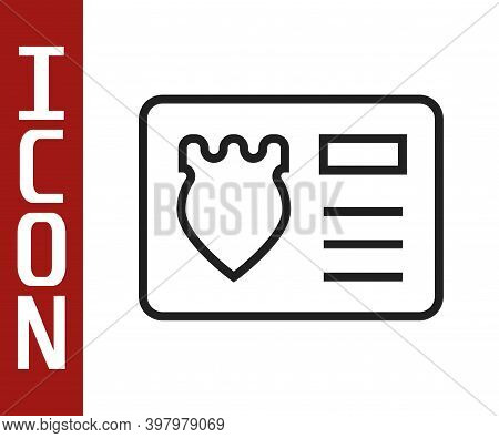 Black Line Police Badge With Id Case Icon Isolated On White Background. Vector