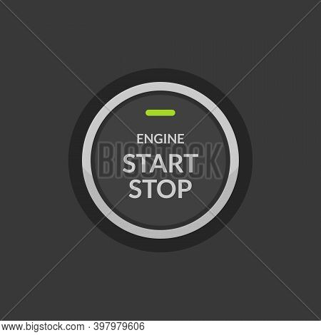 Car Engine Start Stop Button Ignition. Push Circle Button Engine Stop Start Quality