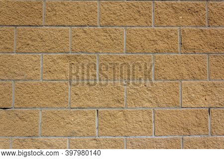 Beige Wall Tiles Imitating Brickwork. Modern Finishing Material. Gray Facade Facing Tiles, Imitating