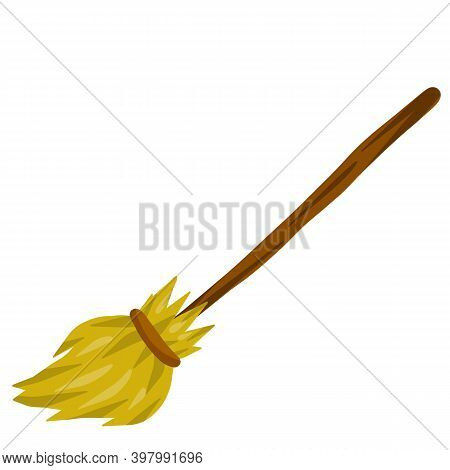 Broom. Rustic Item For House Cleaning. Sweeping And Old Wooden Mop