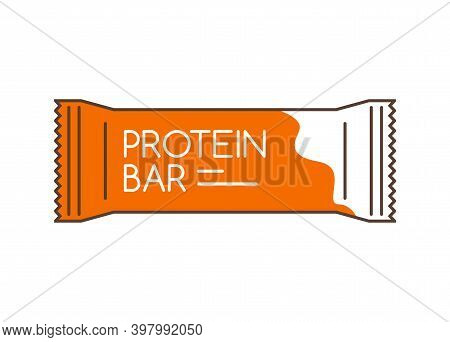 Protein Bar Icon. Protein Snack Chocolate Energy Mockup. Vector Flat Packet Design