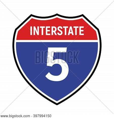 5 Route Sign Icon. Vector Road 5 Highway Interstate American Freeway Symbol