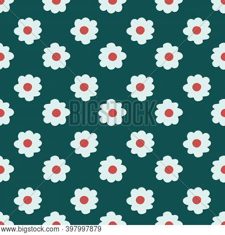 Green, Red And Blue Daisy Geometric Polka Dot Seamless Repeating Pattern