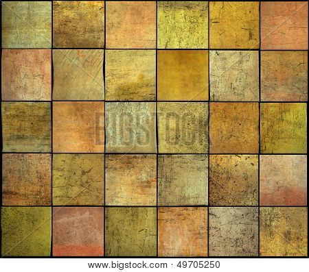 Abstract Backdrop Square Tile Grunge Pattern In Orange,yellow And Pink