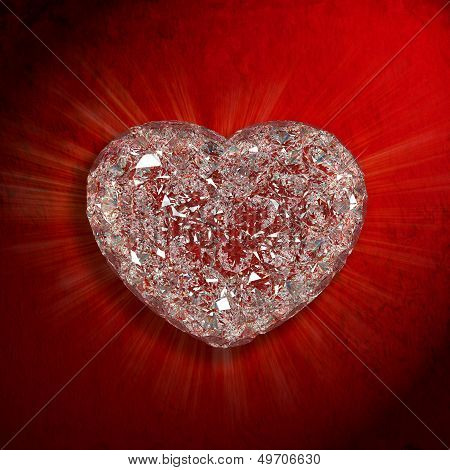 Diamonds Heart Shaped Gemstone Isolated On Red Velvet Background
