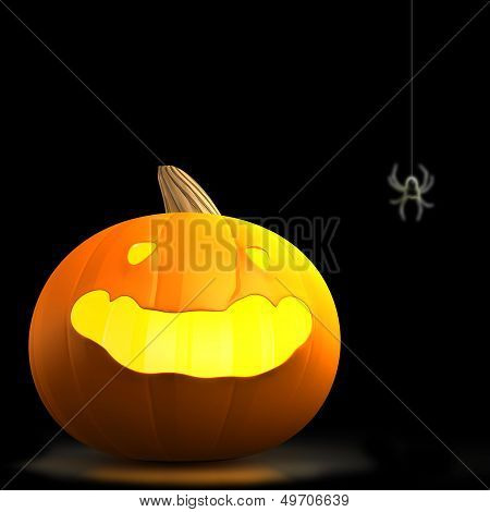 Halloween Pumpkin With Spider In Black Background