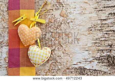 Background Made From Birchwood With Hearts