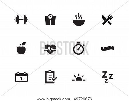 Fitness icons on white background.