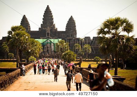 SIEM REAP, CAMBODIA - DEC 13: Angkor Wat - is the largest Hindu temple complex and religious monument in the world, Dec 13, 2012 Siem Reap, Cambodia. It is the country's prime attraction for visitors.