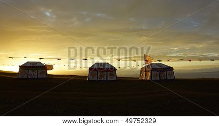Yurts In Sunset