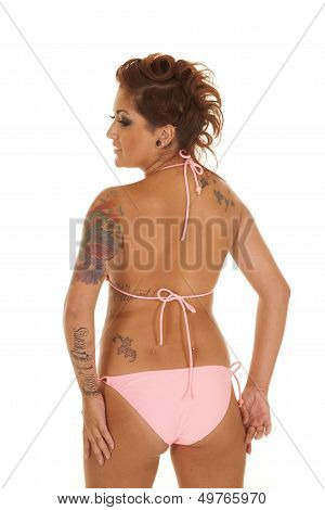 Woman Tattoos Bikini Back Look Left