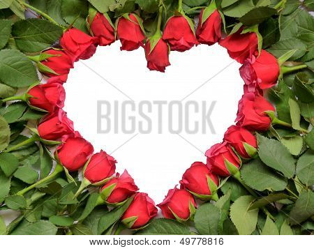Heart made of red roses with leaves