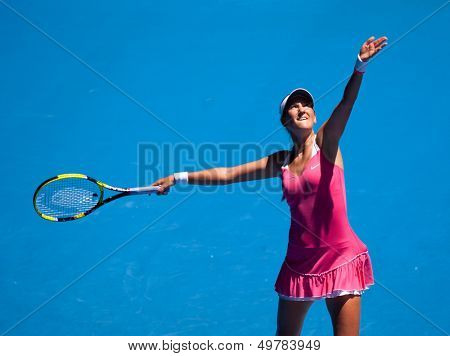 MELBOURNE - JANUARY 23: Victoria Azarenka of Belarus in her fourth round Loss to Li Na of Chinaa in the 2011 Australian Open on January 23, 2011 in Melbourne, Australia