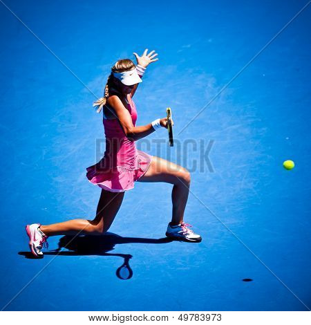 MELBOURNE - JANUARY 23: Victoria Azarenka of Belarus in her fourth round Loss to Li Na of Chinaa in the 2011 Australian Open on January 23, 2011 in Melbourne, Australia