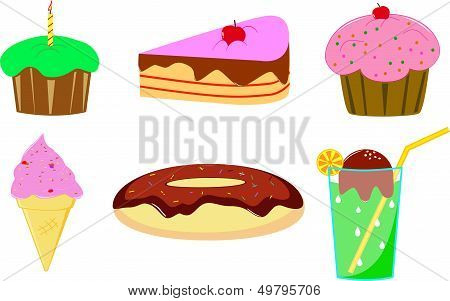 cake, donut and ice cream