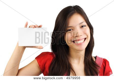 Donna in possesso di carta bianco / bianco segno