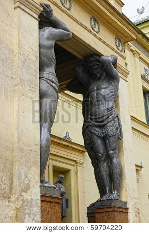 Marble Atlantes, Holding The Roof Of The Hermitage