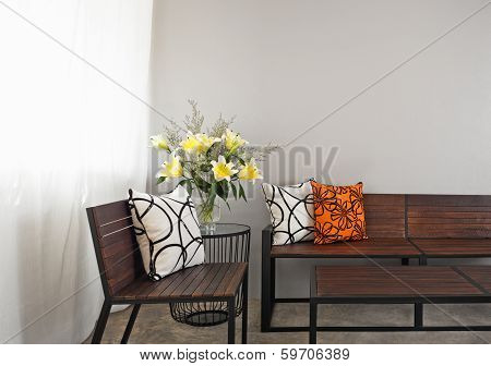 Patio Lounge With Wooden Bench