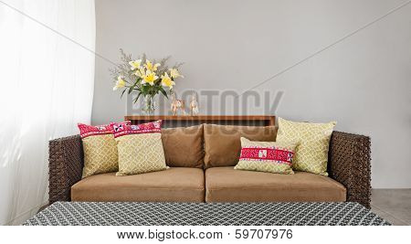 Beige Brown Sofa In Interior Setting