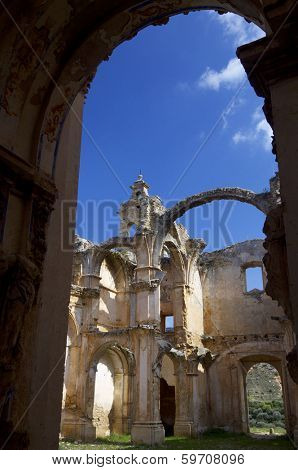 Ruins of the convent of Servite monks, destroyed during the Carlist Wars, Cuevas de Canart, Maestrazgo, Teruel, Aragon, Spain.
